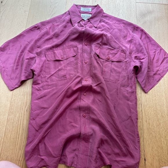 Vintage Tip Top Tailors 100% Silk Pink Safari Shirt - S - Picture 8 of 16